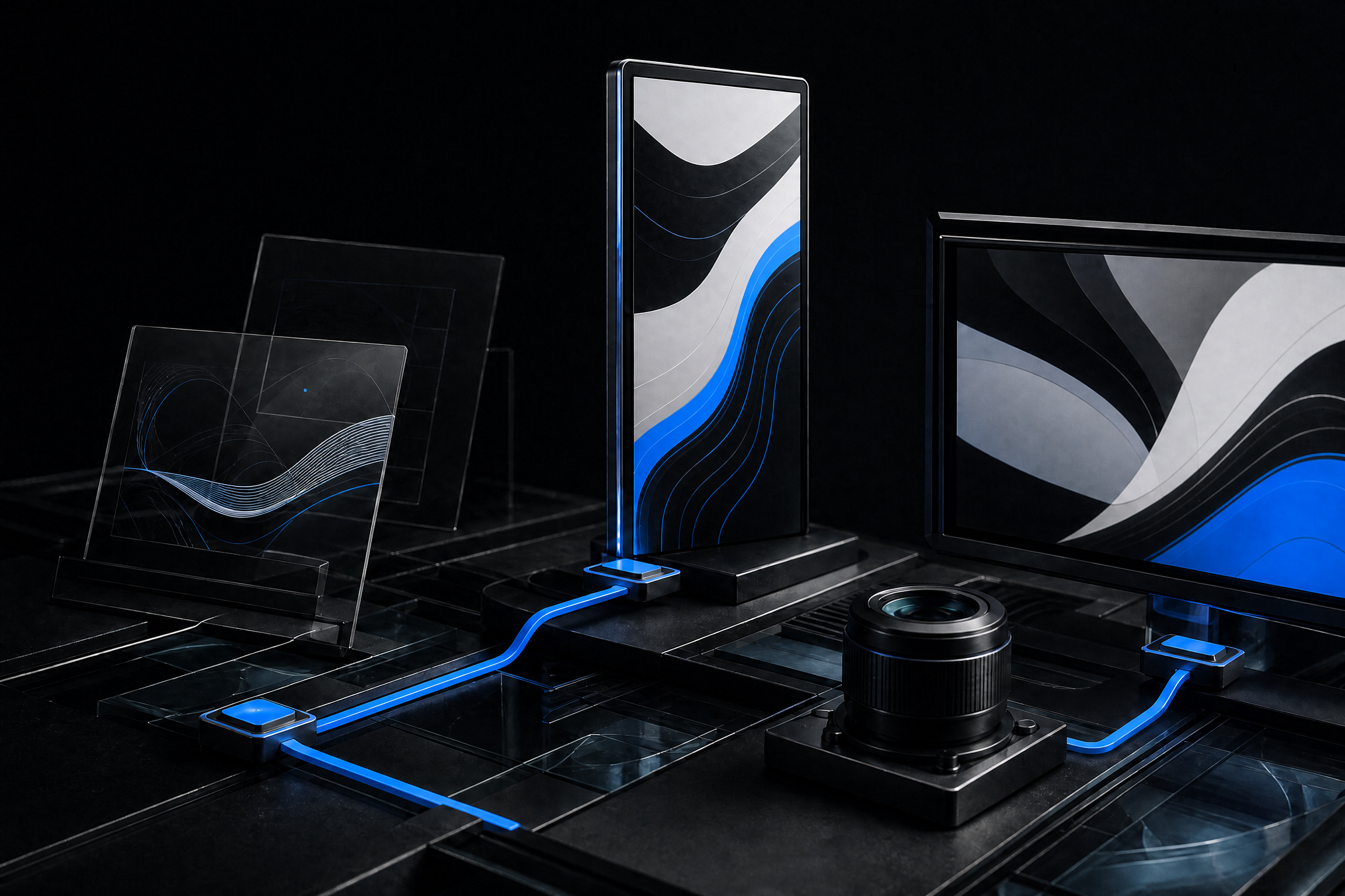 Electric-blue creative production material study